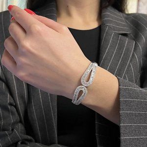 4.63Cttw Baguette & Round Cut Diamond Bangle Bracelet 18K White Gold